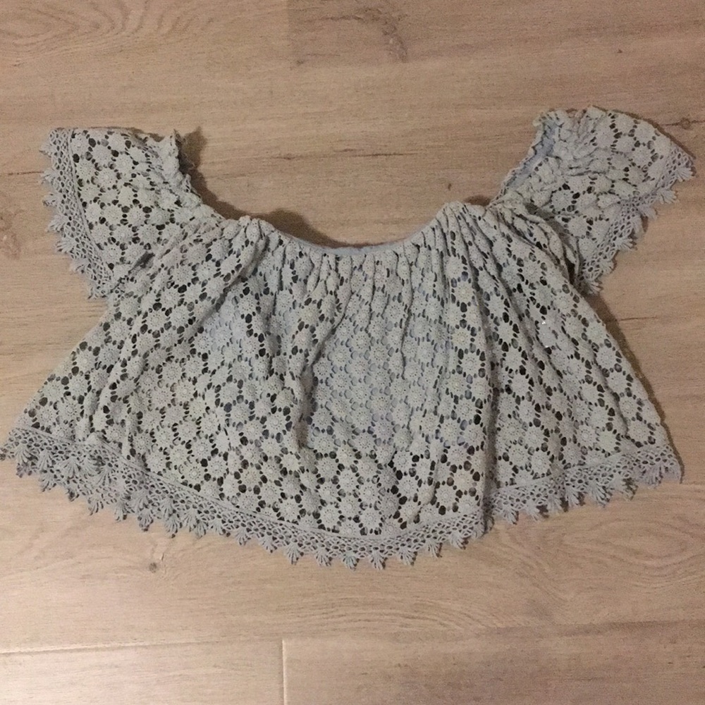 Tularosa Amelia Blue Off-Shoulder Crochet Top